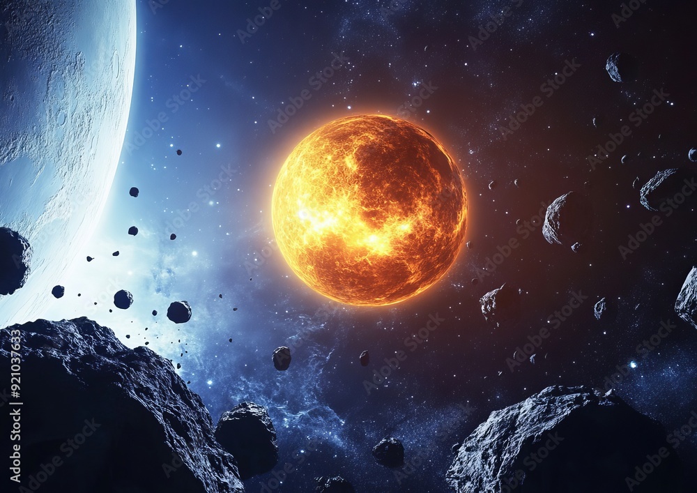 Poster planets over nebulae in space. elements of this photograph