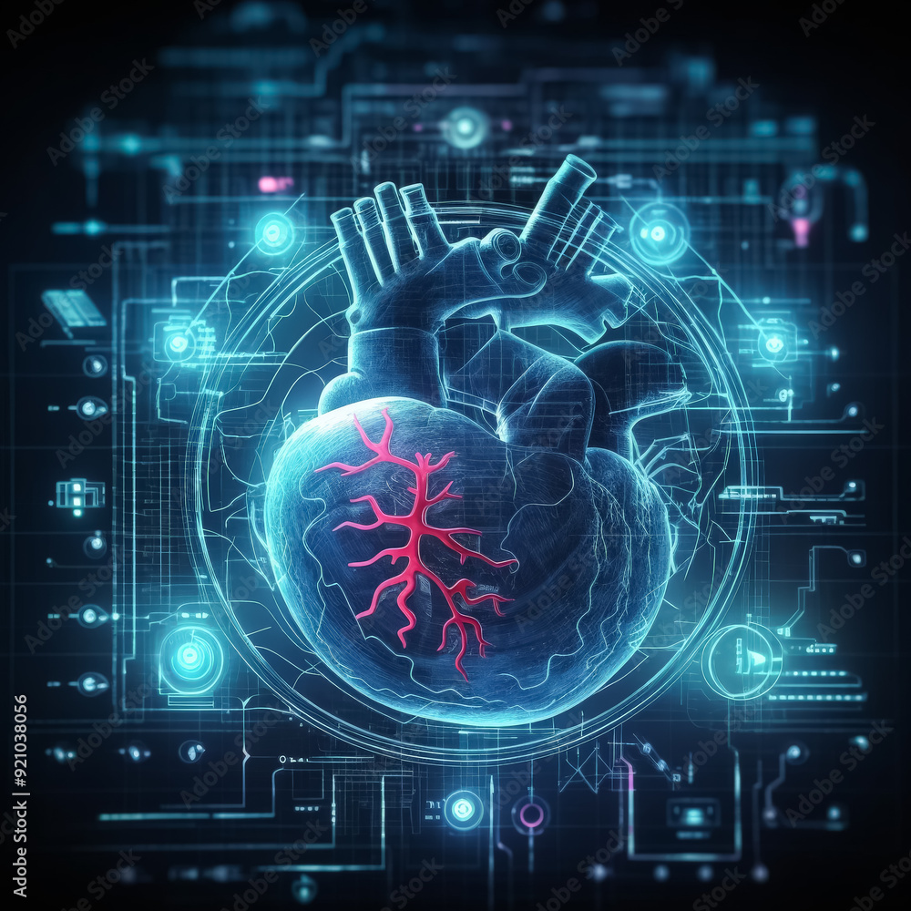 Poster a heart is displayed on a computer screen with a lot of information surrounding it. the heart is sur