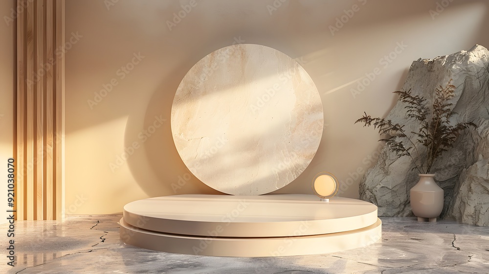 Poster elegant 3d rendering of a geometric circle podium for product display