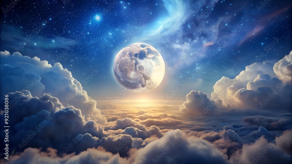 Poster celestial tapestry: a symphony of moonlight and clouds generative ai