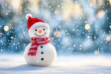 Fototapeta premium Cheerful Snowman in Winter Wonderland