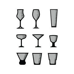 Set of Vintage Retro Kind of Glass Glassware for Drink Bar Restaurant Icon Illustration Design