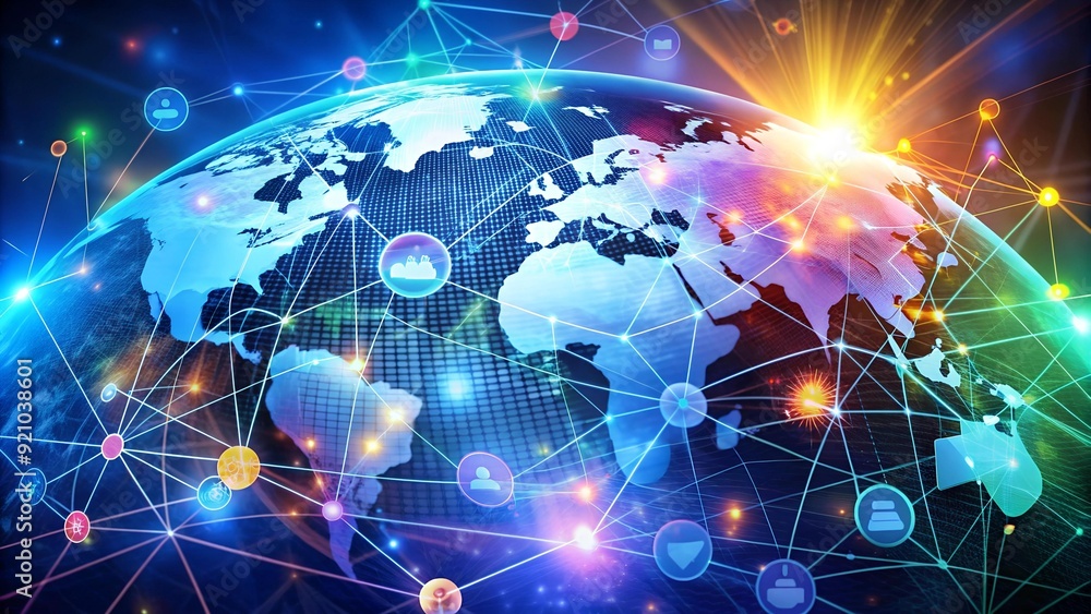 Poster a tapestry of connectivity: the global web 3.0 in vivid hues generative ai
