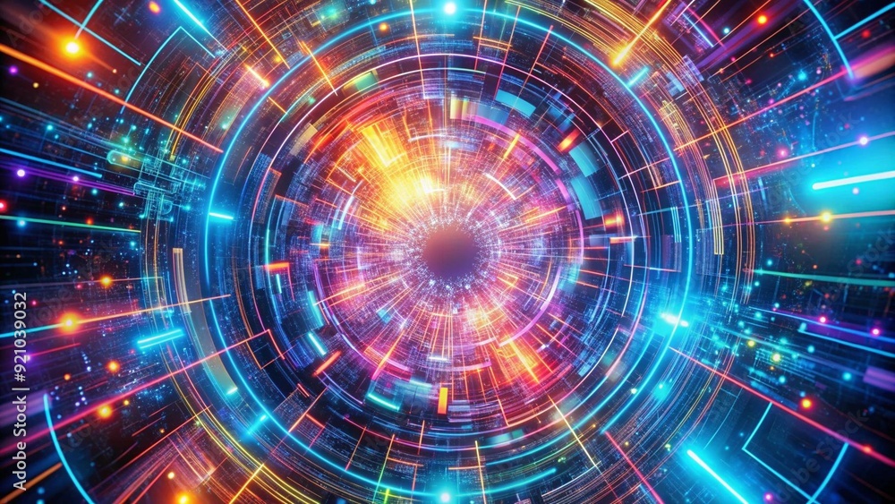 Poster abstract cybernetic matrix with vibrant neon hues generative ai