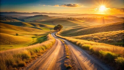 Golden Hour Glow on a Dusty Path  AI Generated