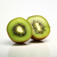 Fototapeta premium Two halves of a kiwi fruit, on a white background.