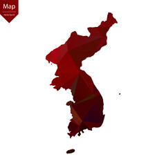 Map of Korea - Red Geometric Rumpled Triangular , Polygonal Design For Your . Vector illustration eps 10.	
