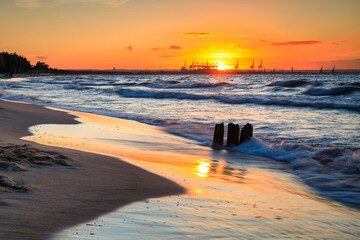 Sunset over the Baltic Sea beach in Gorki Zachodnie, Gdansk. Poland © Patryk Kosmider