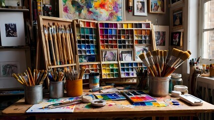 Obraz premium Creative Workspace with Art Supplies