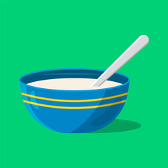 Milk in ceramic bowl flat vector illustration isolated on a background