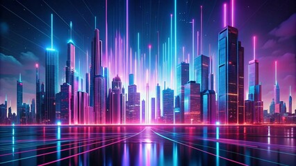 Obraz premium Neon Cityscape: A Digital Metropolis AI Generated