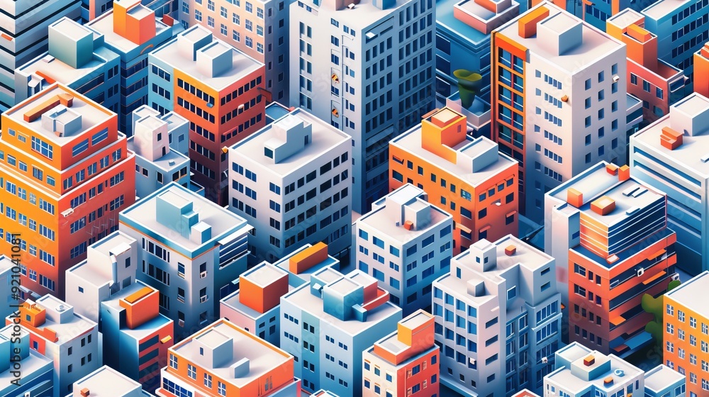 Poster isometric pattern minimalist architectural structures and a grid layout for a modern abstract look