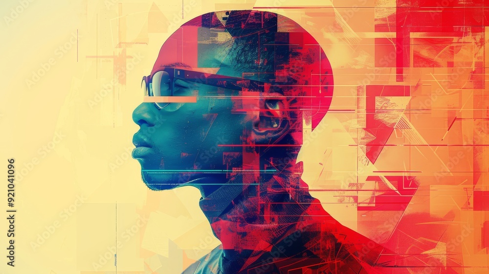 Poster geometric depiction of a human figure constructed from intersecting lines