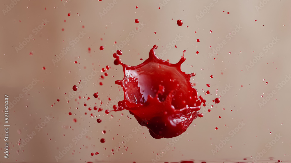 Poster a splash of red paint is in the air, creating a splash of color. scene is energetic and playful, as 