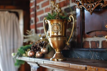 The reflection of a golden trophy in a mirror. AI generated