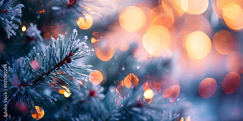 Aufkleber a christmas tree with snow on it and lights on it
