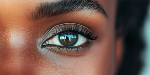 Close-up of a black female eye with healthy eyelashes