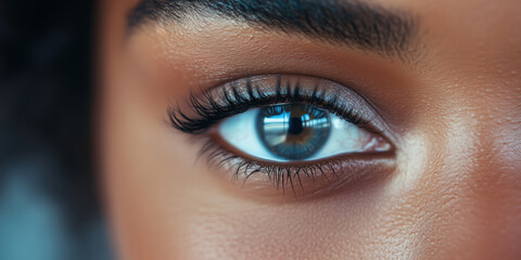 Close-up of a black female eye with healthy eyelashes