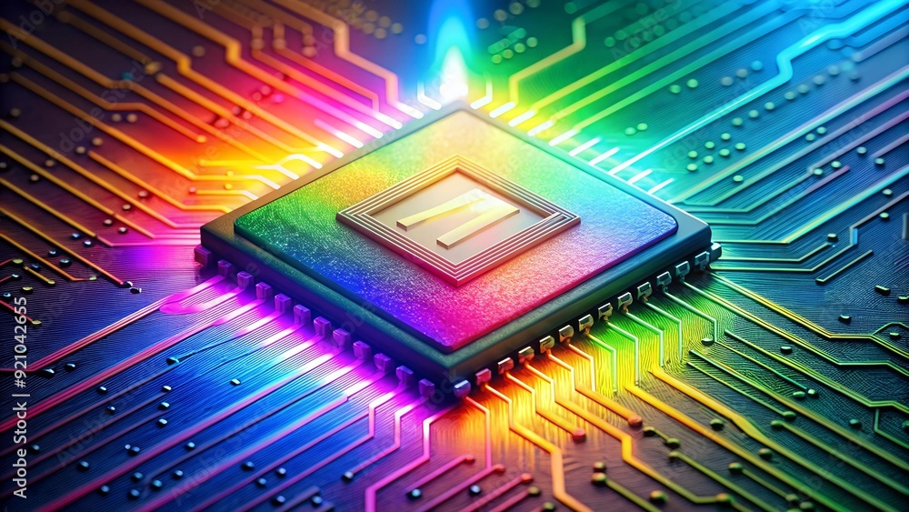 Aufkleber the quantum leap of ai: a microchip illuminated by a rainbow of possibilities generative ai