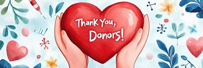 Heartfelt digital illustration for National Donor Day, featuring hands gently holding a large red heart