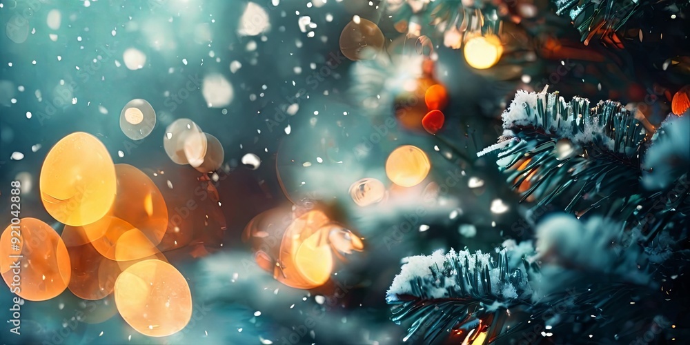 Aufkleber a christmas tree with snow on it and lights on it
