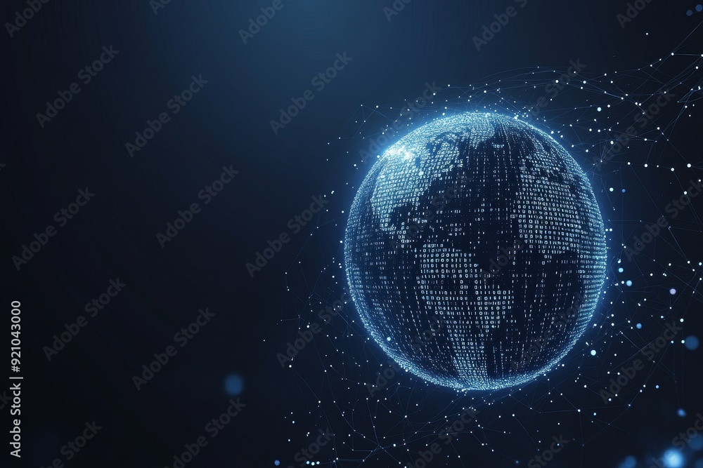 Poster a graphic illustration of a world map on a blue background with the words big data and networking on