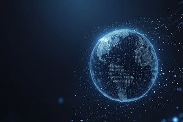 Obraz premium A graphic illustration of a world map on a blue background with the words big data and networking on it. 3D rendering.