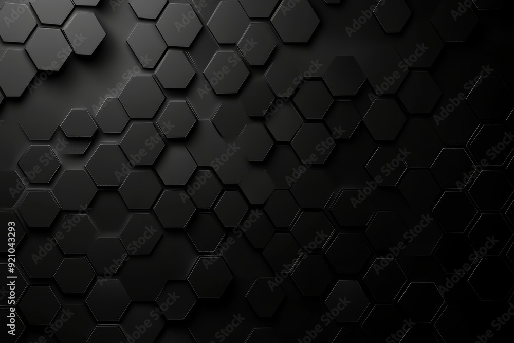Poster background texture with hexagonal pattern in dark black. industrial design.