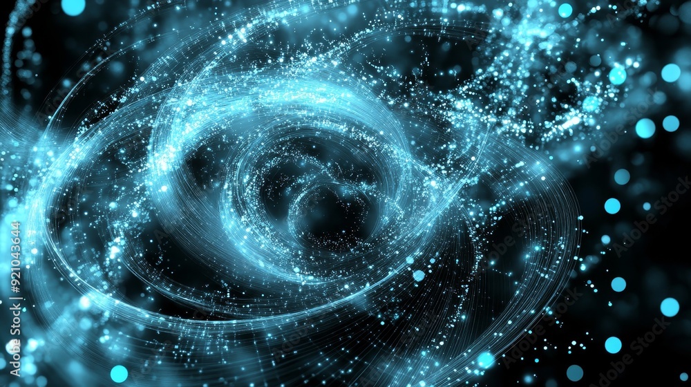 Poster an abstract particle vortex. an abstract dynamic wave moving in space. rendering in 3d with an explo