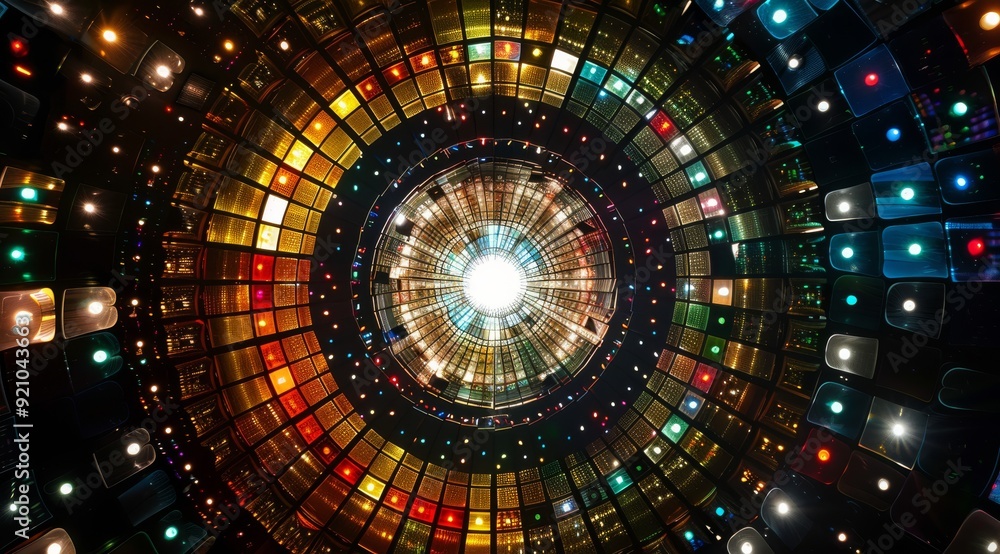 Poster an absolutely mesmerizing view showcasing a mesmerizing multicolored circular light display that cap