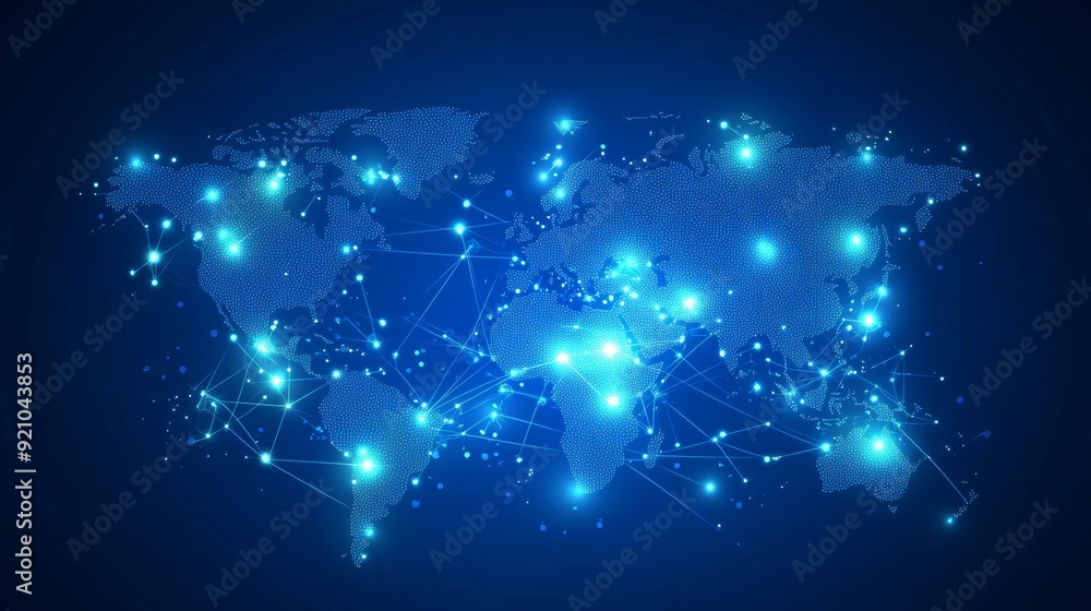 Poster blockchain technology futuristic hud background with global globe and blockchain polygon peer-to-pee