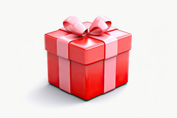 Obraz premium Elegant red gift box with a silky pink ribbon, perfectly tied bow, presented on a white background