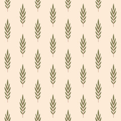 Green Leaf Pattern on Beige Background Seamless Botanical Autumn Fall Design for Textile Wallpaper.