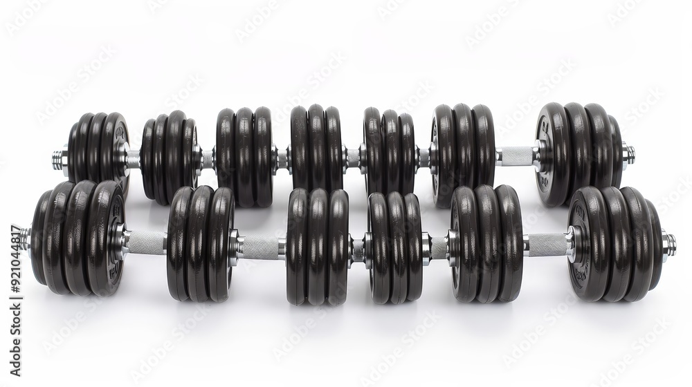 Poster A set of isolated dumbbells arranged neatly, emphasizing the essential equipment for any home or commercial gym.