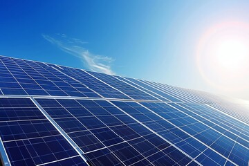 Solar panels on a sunny day, generating clean energy.