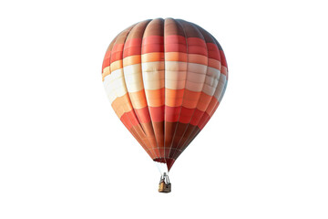 Obraz premium Vibrant and colorful striped hot air balloon floating serenely against a clear blue sky.