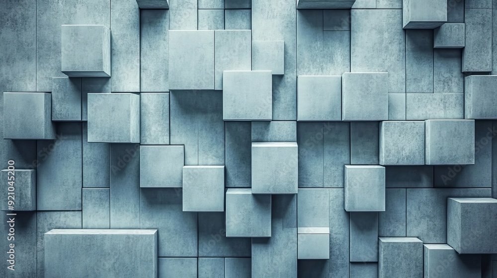 Poster this is a beautifully arranged multisized cube wall against a grey, advanced tech background. it is 