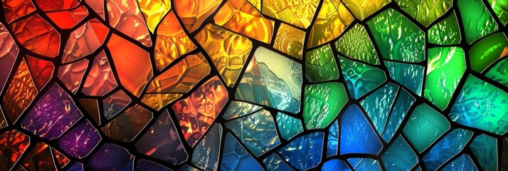 An absolutely stunning and mesmerizing display of colorful stained glass mosaic featuring a vibrant rainbow palette