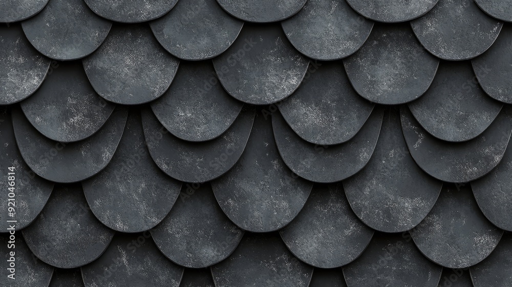 Poster a semigloss, 3d wall background with tiles. fish scale and tile wallpaper with black polished blocks
