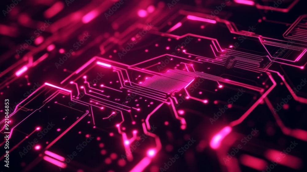 Poster the concept of high-tech grid with red and pink futuristic lines represents the concept of connectiv