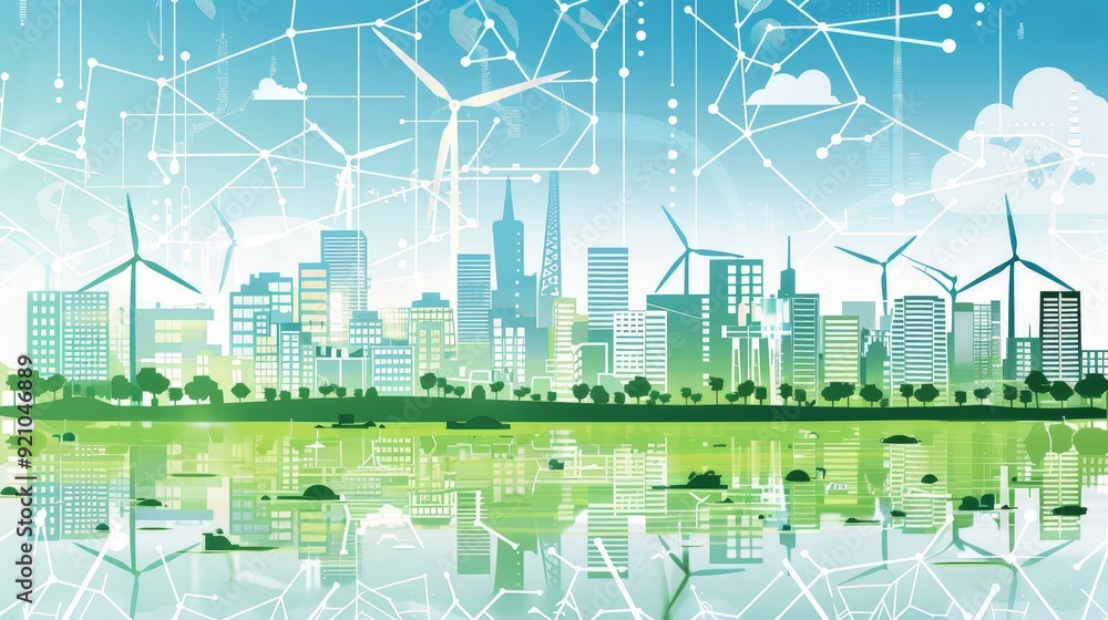 Poster a smart city energy grid that uses renewable energy sources and smart meters to efficiently manage p
