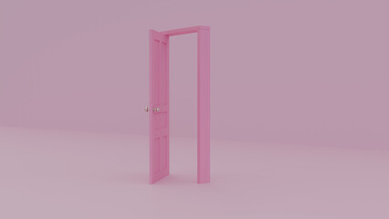 3d pink door isolated color background outside 