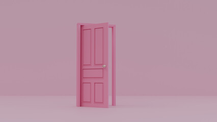 3d pink door isolated color background outside 