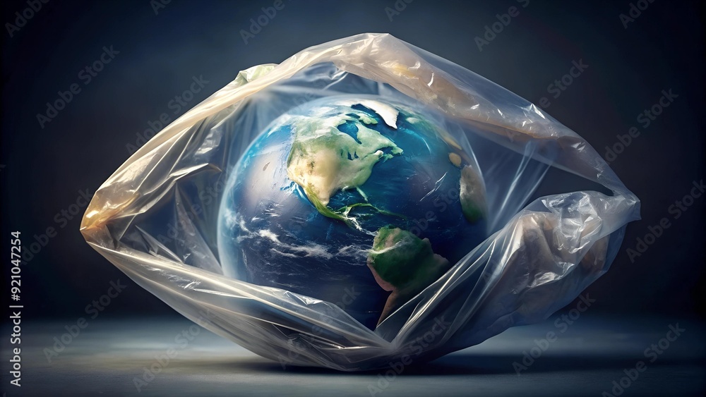 Poster earth encased in plastic: a fragile planet generative ai