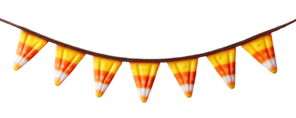 Colorful candy corn banner perfect for Halloween celebrations and autumn festivities, adding a touch of sweetness to decorations.