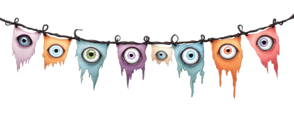 Colorful Halloween banner with monster eyes, perfect for spooky decorations and themed parties.