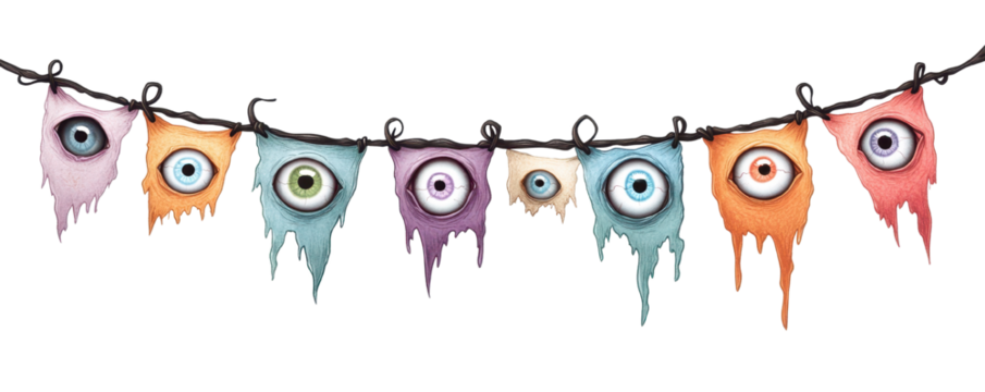 Colorful Halloween banner with monster eyes, perfect for spooky decorations and themed parties.