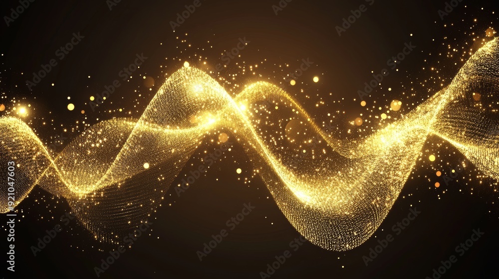 Poster abstract technology background concept using gold color digital particles