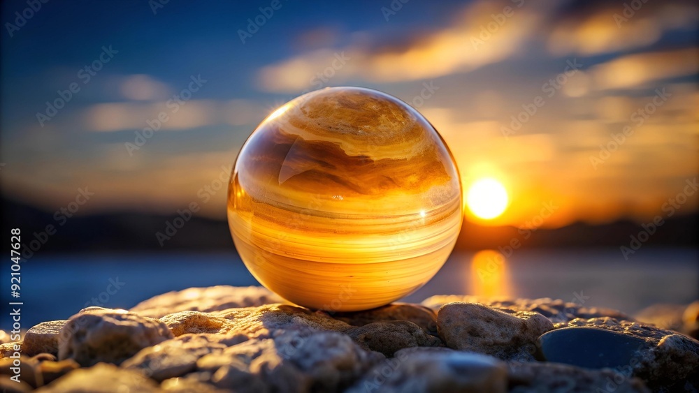 Canvas Prints a serene glow: honey agate sphere bathing in moonlight generative ai