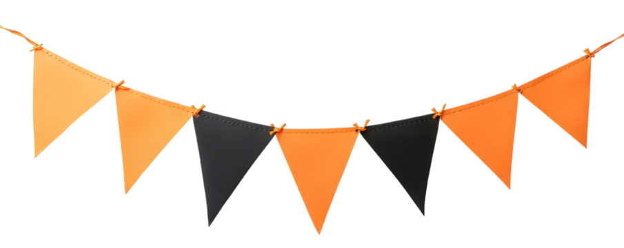 Colorful triangular bunting in orange and black for festive decorations, perfect for parties and seasonal celebrations.